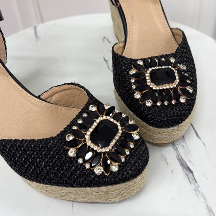 Mavi - Scarpa Donna Espadrillas Cinturino Zeppa Nero