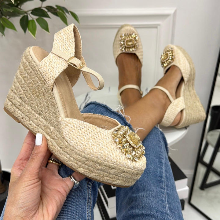 Mavi - Scarpa Donna Espadrillas Cinturino Zeppa Beige