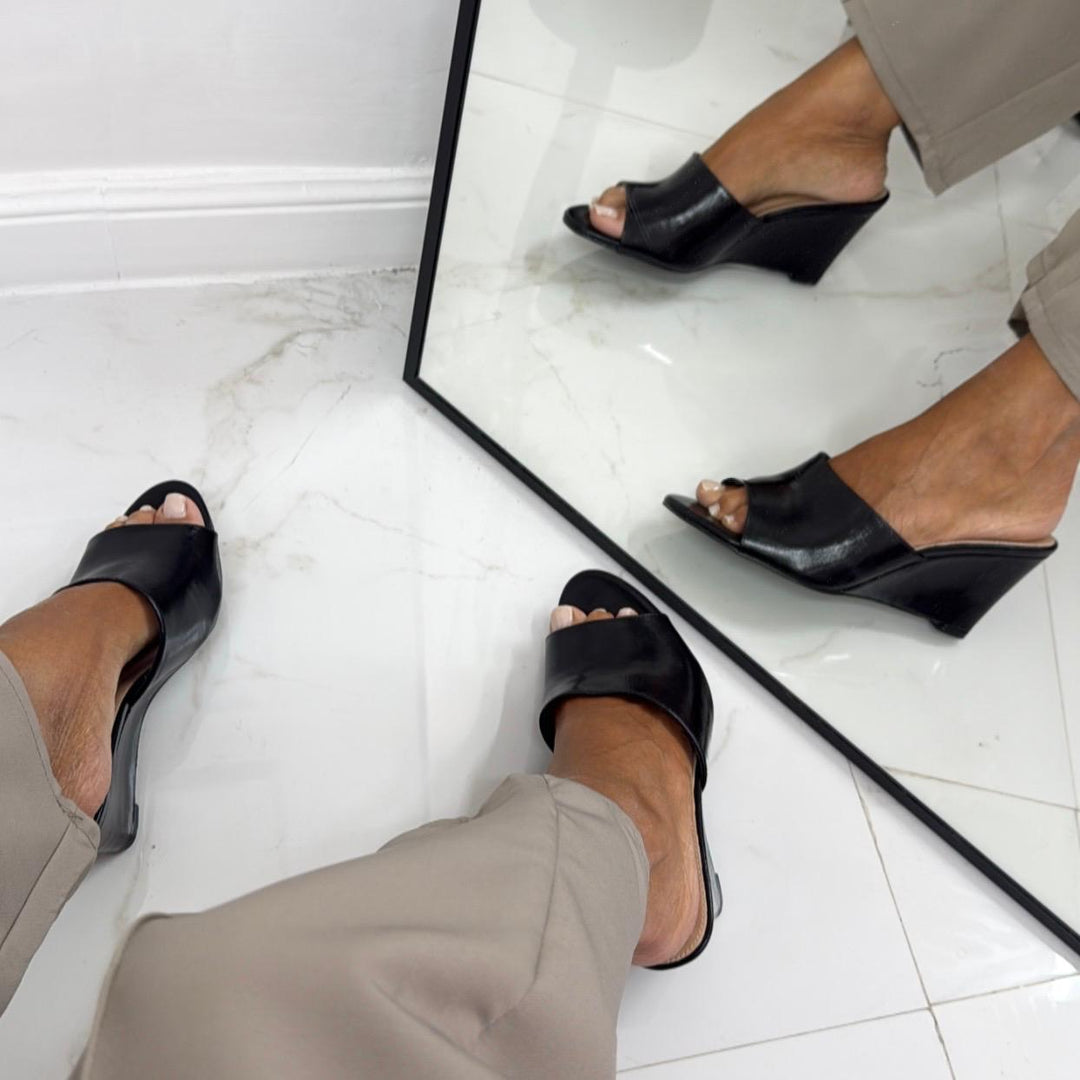 Patty - Sandalo Zeppa Donna Punta Tallone Nero