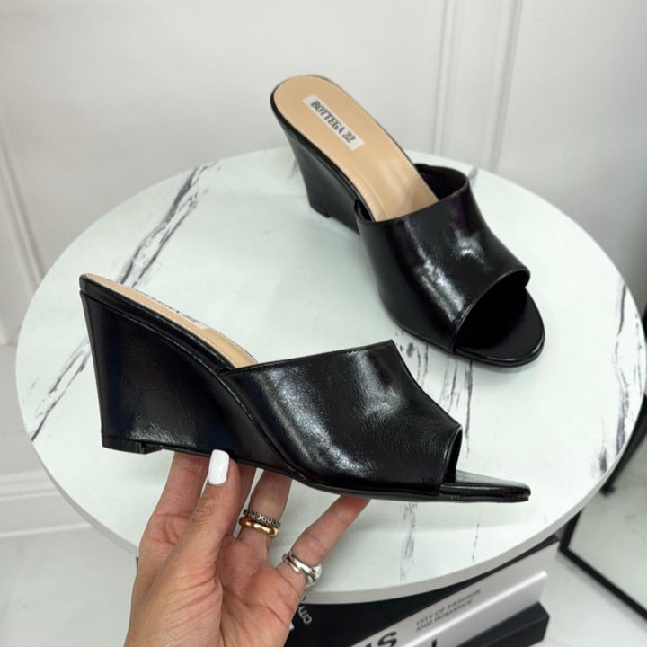 Patty - Sandalo Zeppa Donna Punta Tallone Nero