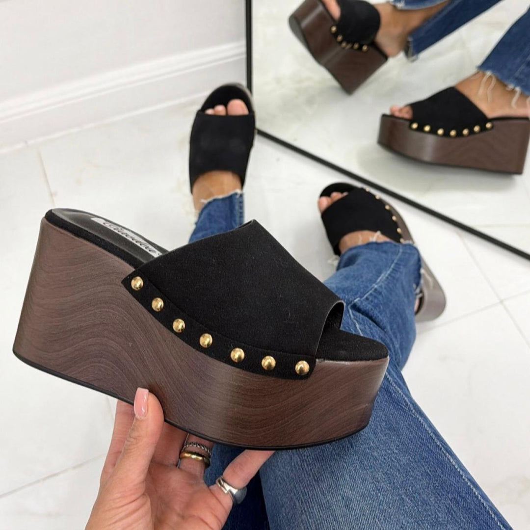Tanit - Sandalo Zeppa Donna Punta Tallone Scoperto Nero