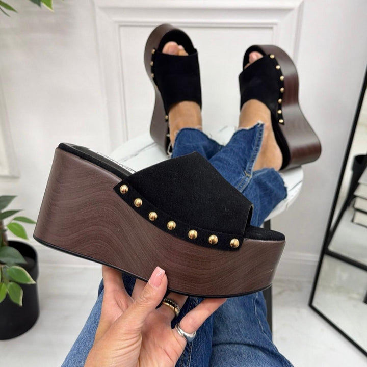 Tanit - Sandalo Zeppa Donna Punta Tallone Scoperto Nero
