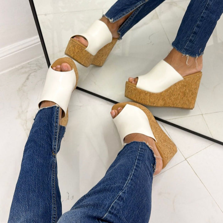 Claudia - Sandalo Zeppa Donna Punta Tallone Scoperto Bianco