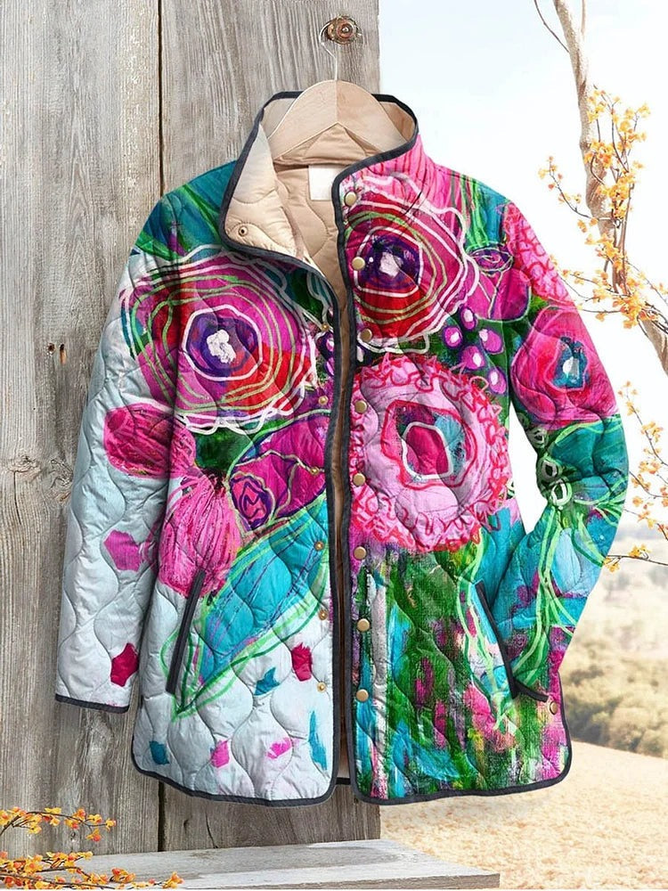 Lourdes Charming Quilted Jacket with Vintage Floral Print
