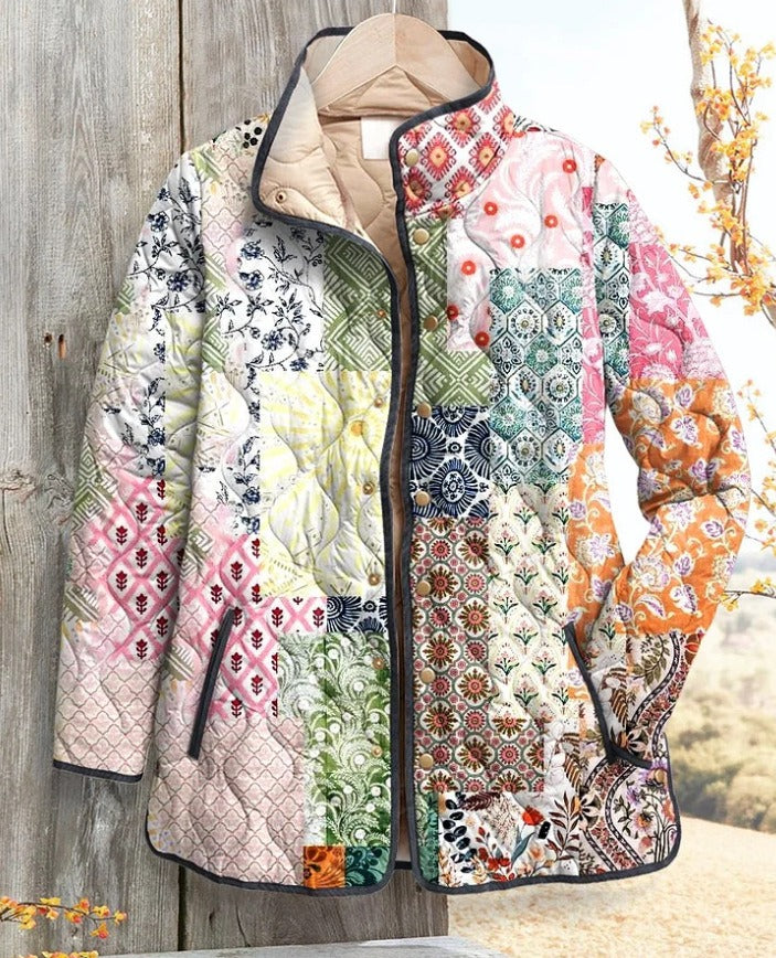 Lourdes Charming Quilted Jacket with Vintage Floral Print