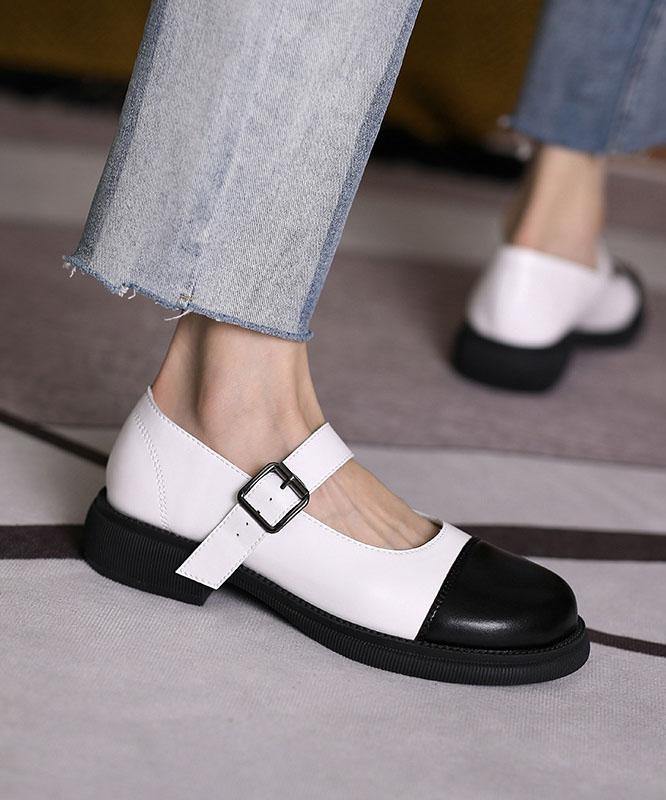 White Faux Leather Fashion Splicing Flat Shoes