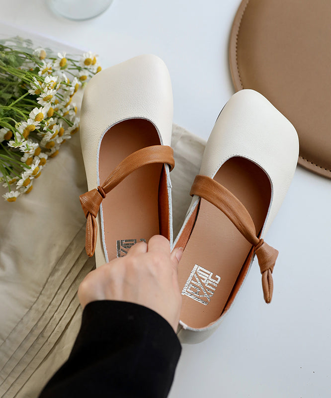 White Leather Flats Unique Buckle Strap Flats