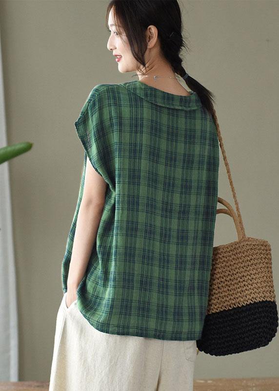 Women’s Black White Plaid Peter Pan Collar Cotton Shirts Summer