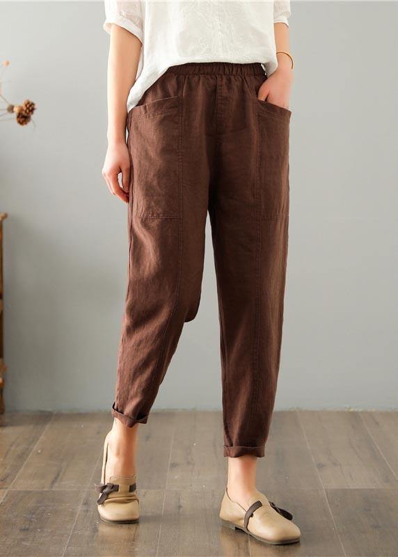 Frauen Schokolade Baumwolle Leinen Sommerhose