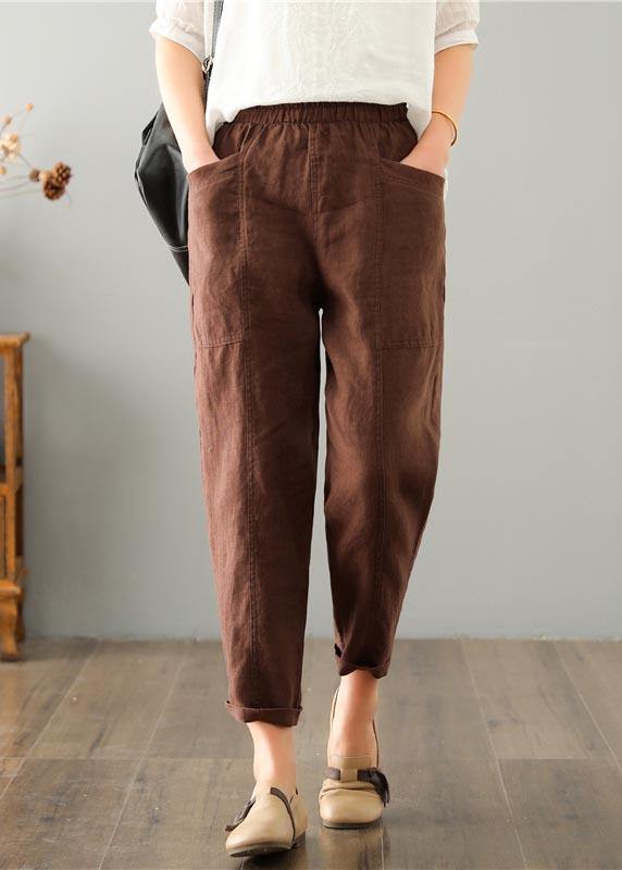 Frauen Schokolade Baumwolle Leinen Sommerhose