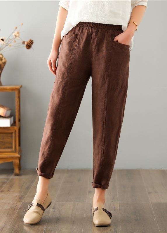 Frauen Schokolade Baumwolle Leinen Sommerhose