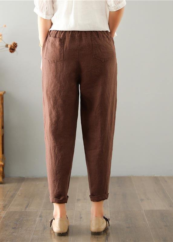Frauen Schokolade Baumwolle Leinen Sommerhose