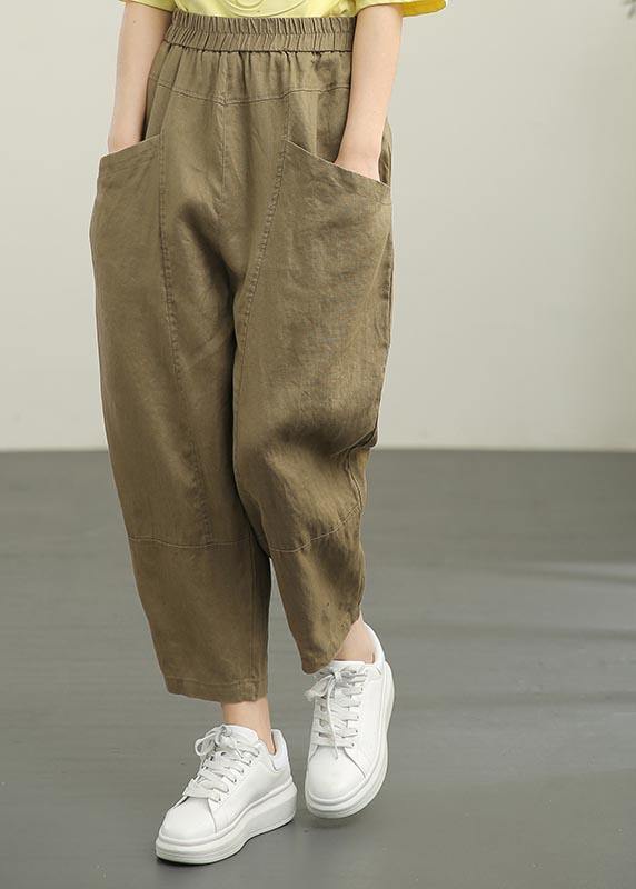 Damen Sommerhose aus Leinen mit elastischer Taille in Schokolade
