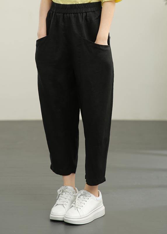 Damen Sommerhose aus Leinen mit elastischer Taille in Schokolade