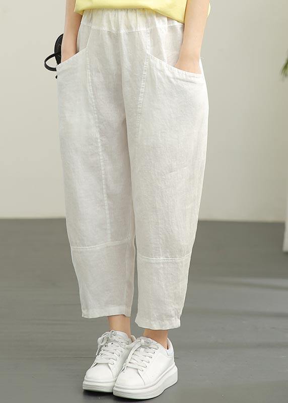 Damen Sommerhose aus Leinen mit elastischer Taille in Schokolade