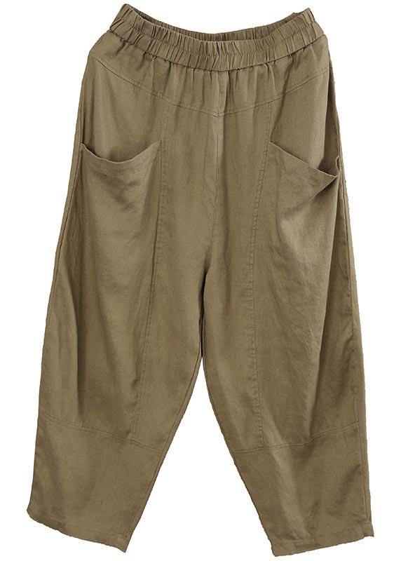 Damen Sommerhose aus Leinen mit elastischer Taille in Schokolade