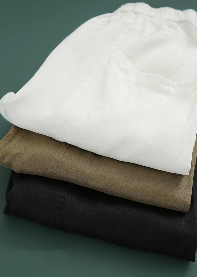 Damen Sommerhose aus Leinen mit elastischer Taille in Schokolade