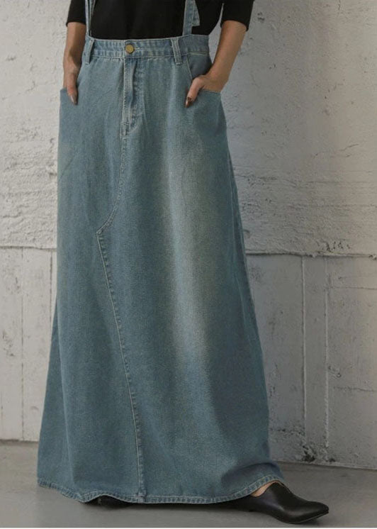 Light Blue Button Ankle-Length Denim Skirt