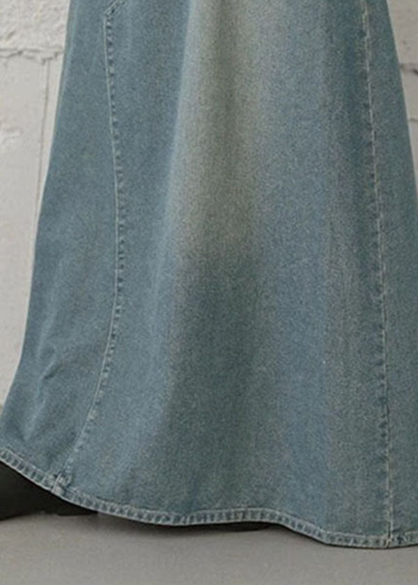 Light Blue Button Ankle-Length Denim Skirt