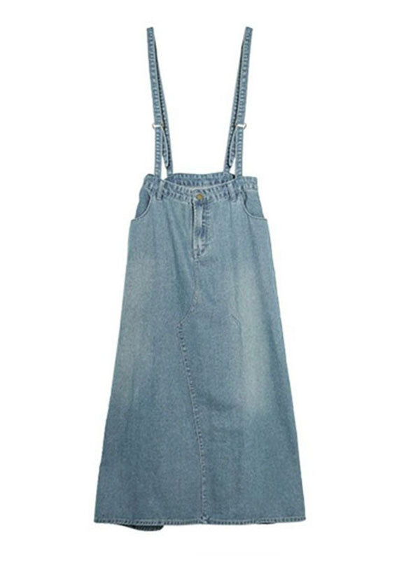 Light Blue Button Ankle-Length Denim Skirt