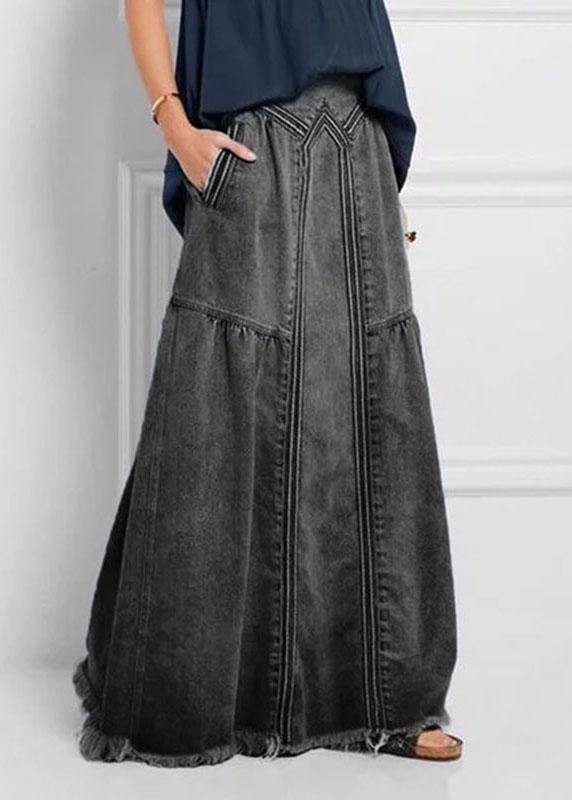 Distressed Loose Denim Pocket Skirt