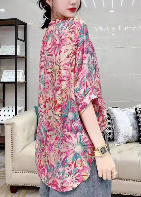 Women’s Green V-Neck Button Diamond Print Chiffon Shirt Top Short Sleeve