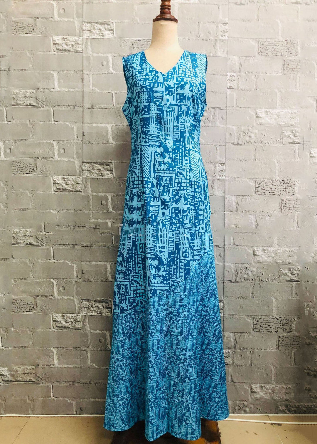 Women’s Khaki V-Neck Patchwork Print Party Long Dress Sleeveless