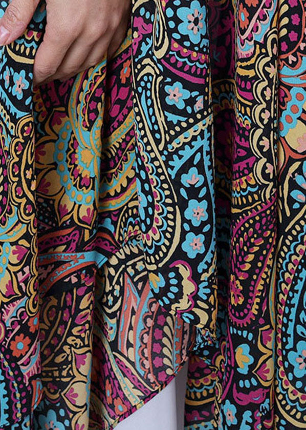 Women’s Red Print Asymmetrical Design Chiffon Top Batwing Sleeves