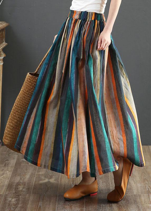 Striped Retro A-Line Linen Skirt