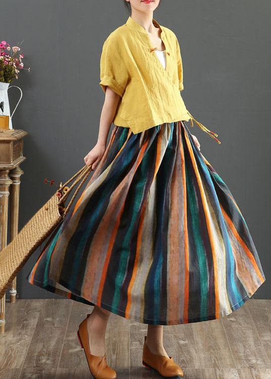 Striped Retro A-Line Linen Skirt