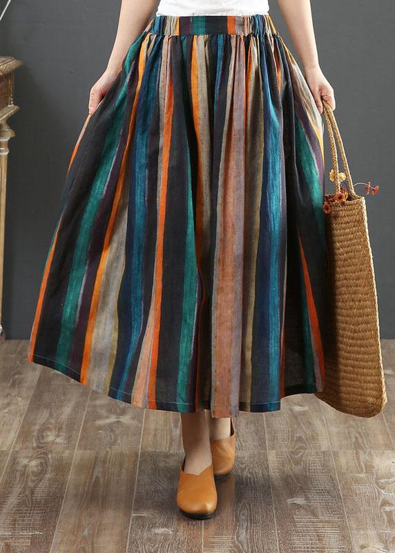 Striped Retro A-Line Linen Skirt