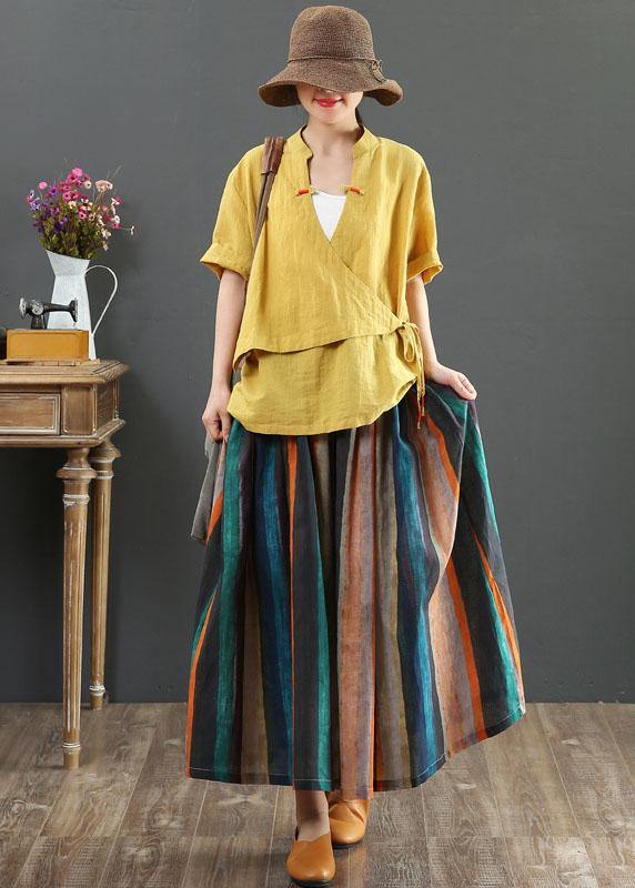 Striped Retro A-Line Linen Skirt