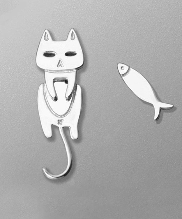 Cat & Fish Asymmetric Stud Earrings