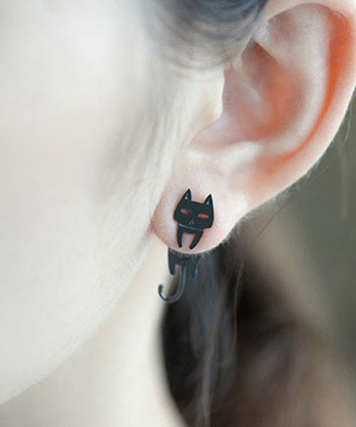 Cat & Fish Asymmetric Stud Earrings