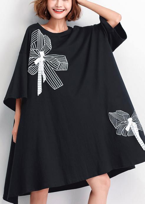 Women’s Black Embroidered Cotton Large Hem Shift Summer Dresses
