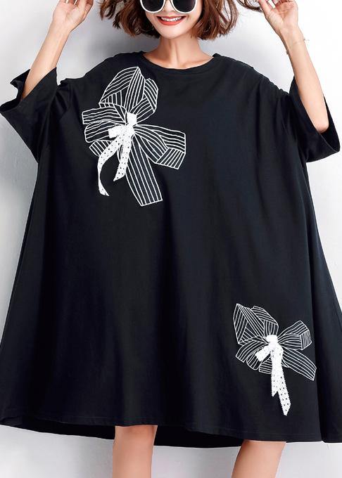 Women’s Black Embroidered Cotton Large Hem Shift Summer Dresses