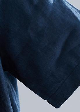 Women's Navy Blue Cotton Quilted Dress with Lapel Pockets Plus Size