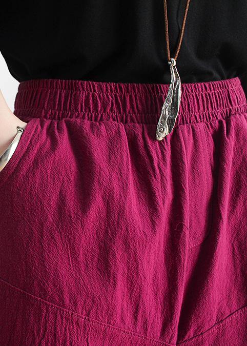 Women’s Summer New Loose High Waist Five-Point Wide Leg Linen Burgundy Straight Shorts