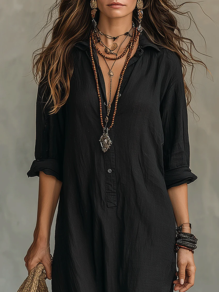 Soline Button V-Neck Maxi Dress