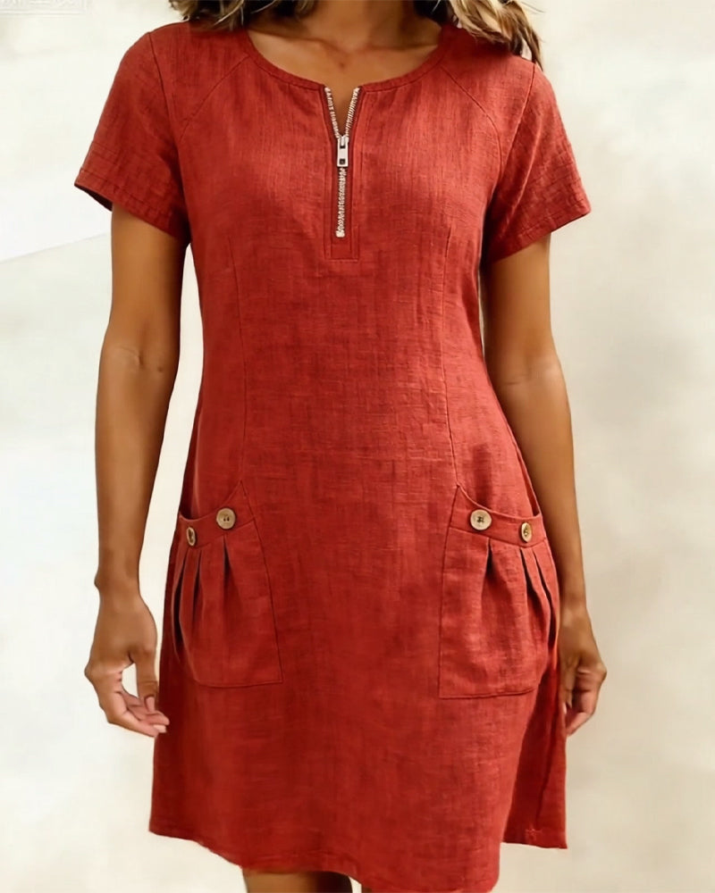 Cotton Zipper Pocket Dress