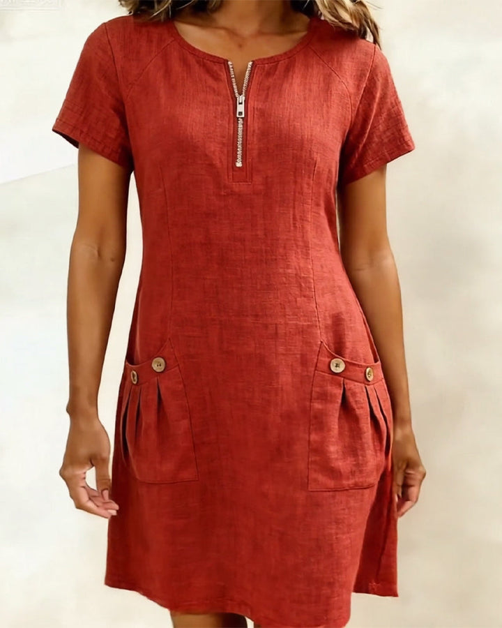 Cotton Zipper Pocket Dress
