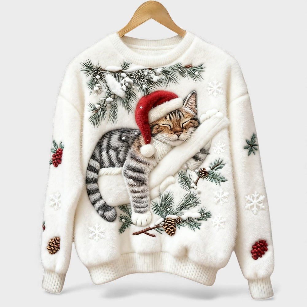 Cat Print Knit Sweater