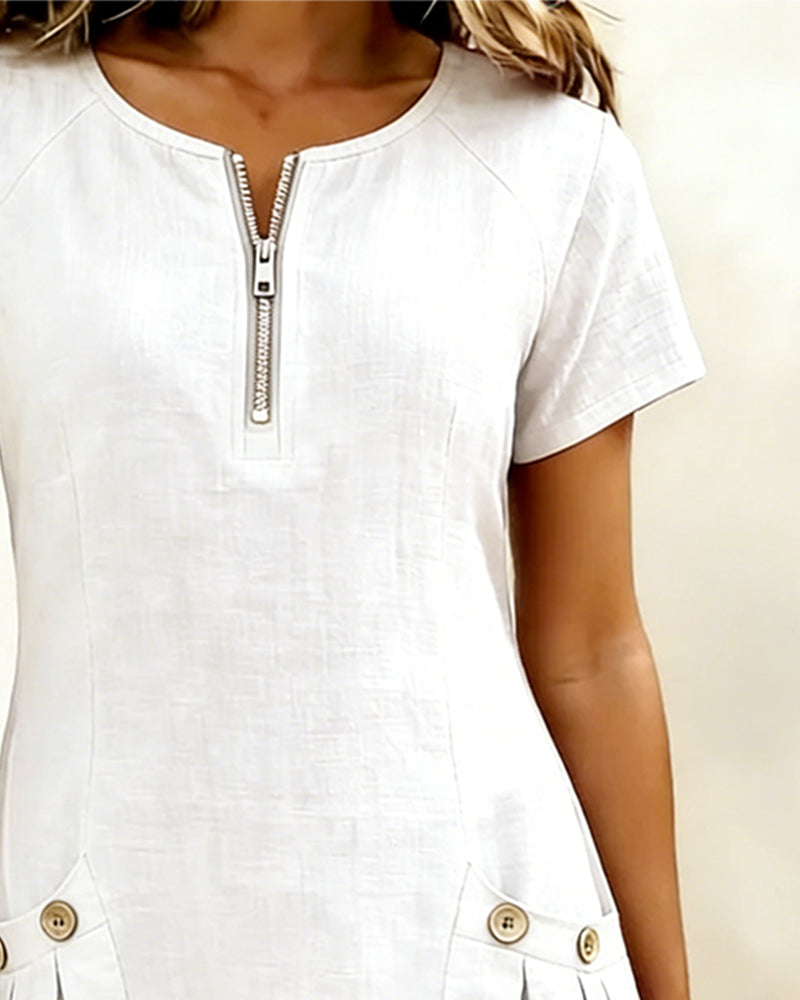 Cotton Zipper Pocket Dress
