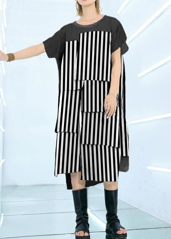 Black Cotton Asymmetrical Summer Dress