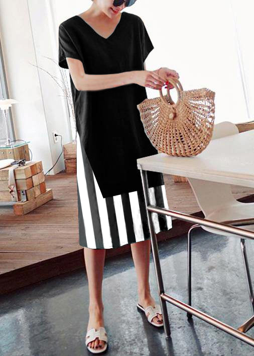 DIY O-Neck Side Open Cotton Summer Tunics Linen Black Dress