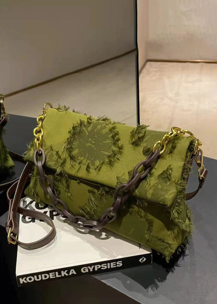 Chic Green Tassel Patchwork Chain Canvas Messenger Bag