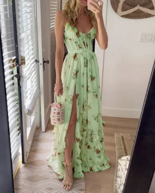 Paola Romantic V-Neck Floral Dress
