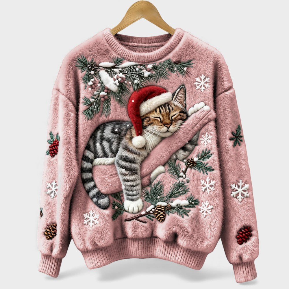 Cat Print Knit Sweater