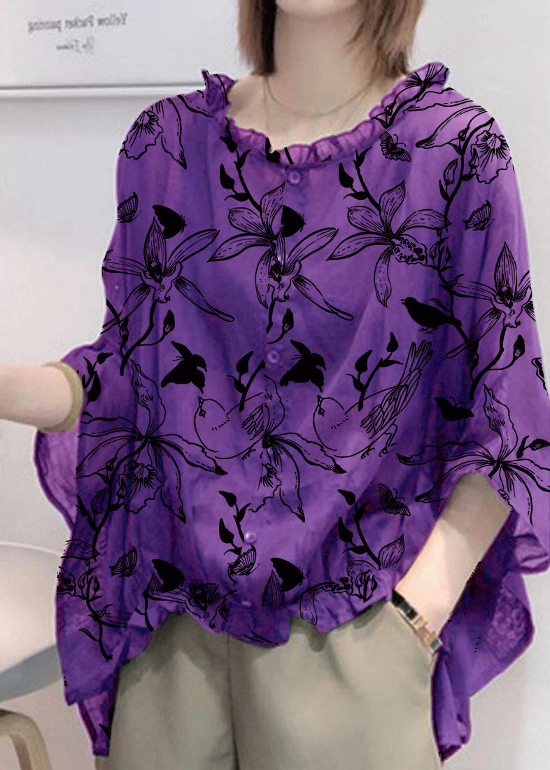 Art Navy Tops Ruffle Trim Half Sleeve Blouse Plus Size