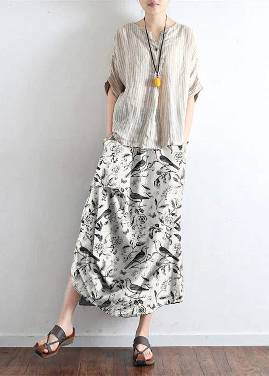 Brick Red Asymmetrical Linen Maxi Skirt